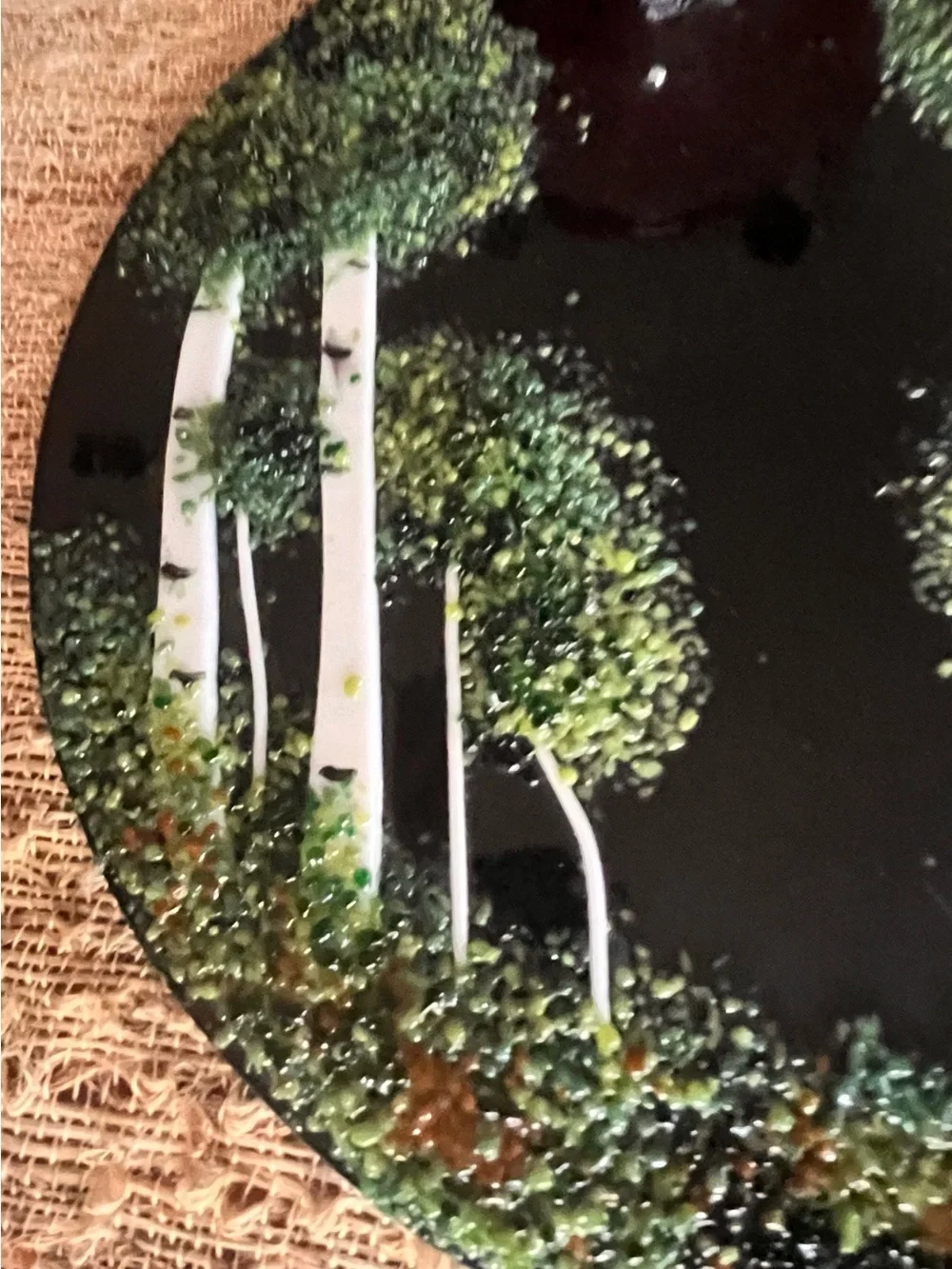 Handcrafted Infused Glass Forest Art Plate Glass 11” D